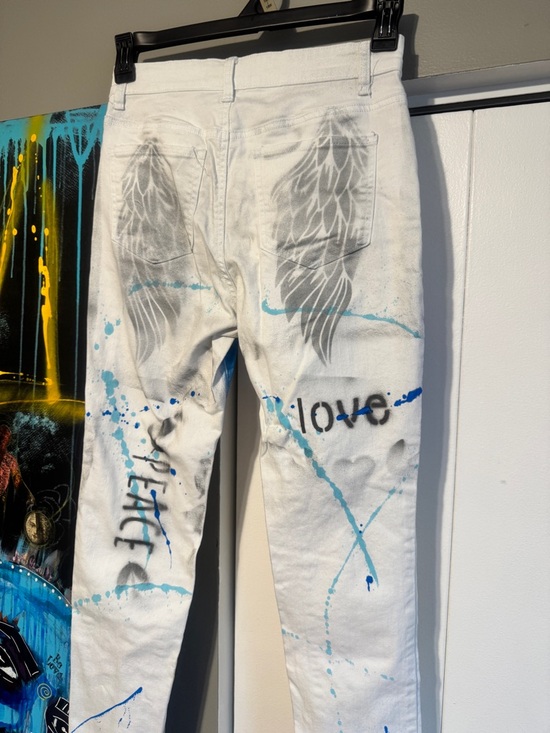 Boston Proper Denim - SALE- Hand Painted White Jeans Custom streetwear size 28